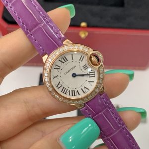 Cartier Ballon Bleu 28mm Super Clone Watch with Genuine Diamonds 1138183823 - front view